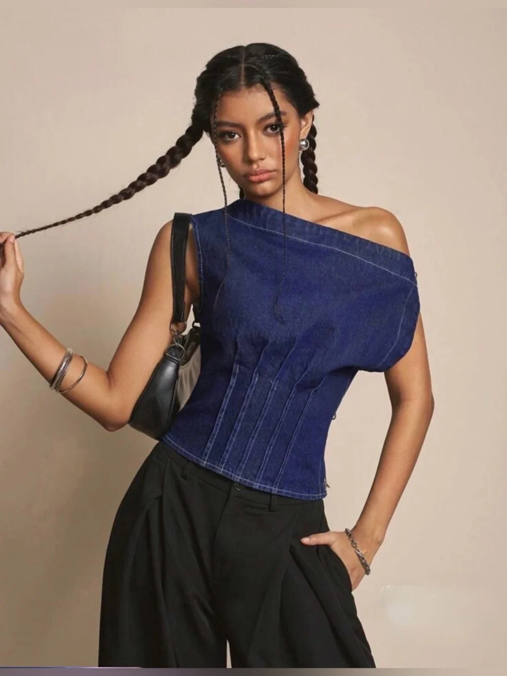 Denim halter top cropped jean shirt bustier 6 bow western rodeo fair cowgirl S M - Picture 7 of 7